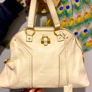 YSL Cream Leather Medium Muse Satchel